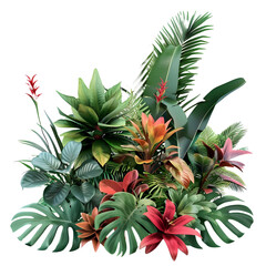 Obraz premium Tropical Plants with Lush Green Foliage and Vibrant Flowers