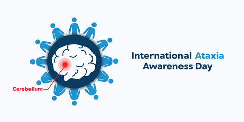 International Ataxia Awareness Day. Brain and people icons. Great for cards, banners, posters, social media and more. White background.