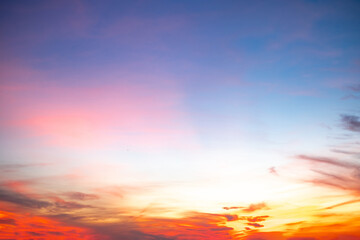 Beautiful , luxury soft gradient orange gold clouds and sunlight on the blue sky perfect for the background, take in everning,Twilight, Large size, high definition landscape photo