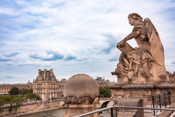 Panoramic view of Louvre and Seine river in Paris city, France