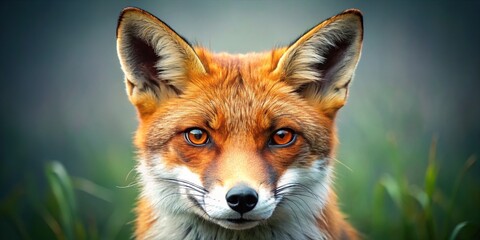 Fototapeta premium A sly fox peers out from behind a wavy line, its eyes glinting with intelligence and mischief behind a mask of subtlety and adaptability.