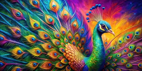 Fototapeta premium Vibrant abstract peacock with multicolored feathers for decorative designs, branding material, and unique artwork