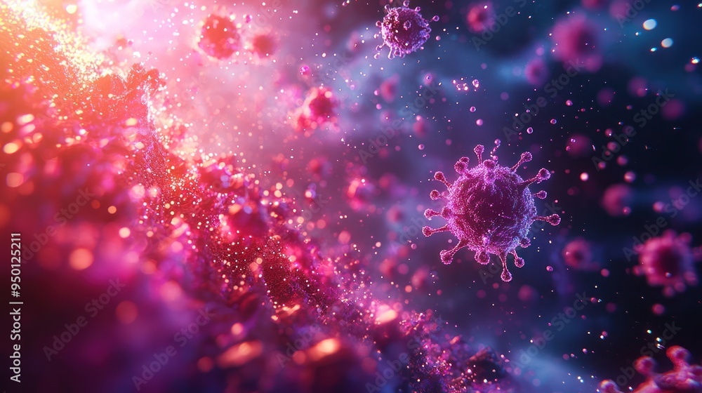 Poster cutting-edge 3d rendering of virus neutralization by antibodies in lab setting, high-quality microbi