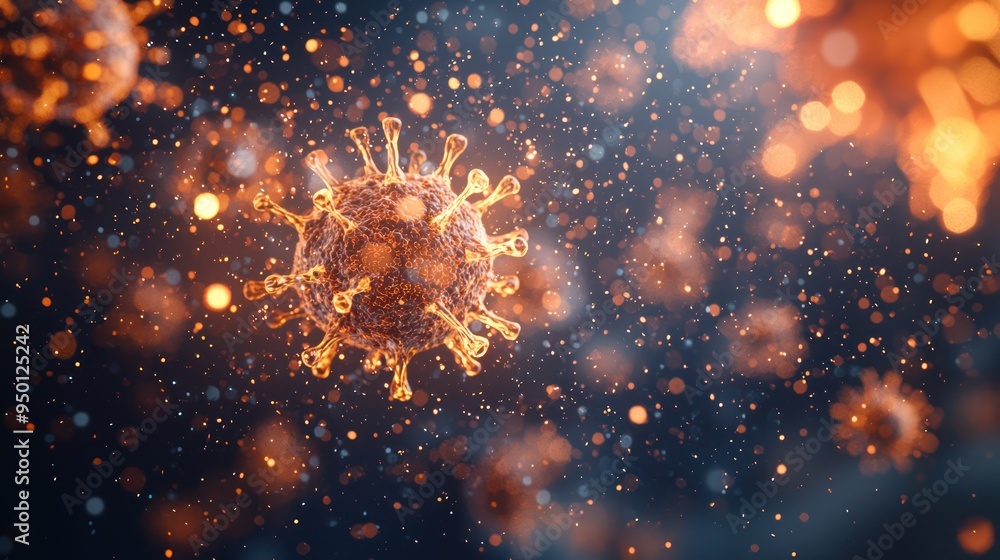 Poster cutting-edge 3d visualization of virus neutralization by antibodies in high-quality c4d render with 