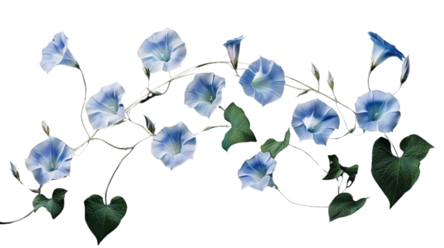a cascading vine of morning glories with delicate details, Vivid Carnations, Radiant Carnations, Elegant Contrast, Carnation Symphony, Dynamic Harmony, , on a transparent backgrounds