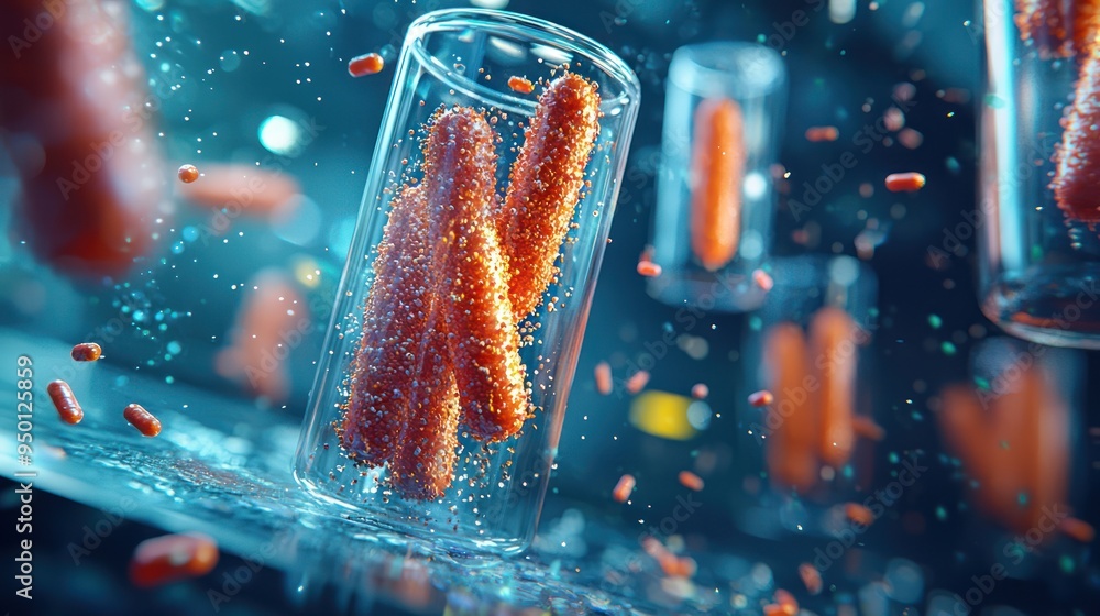 Poster cutting-edge 3d microbiology lab experiments with bacteria and experimental drugs - high-quality c4d