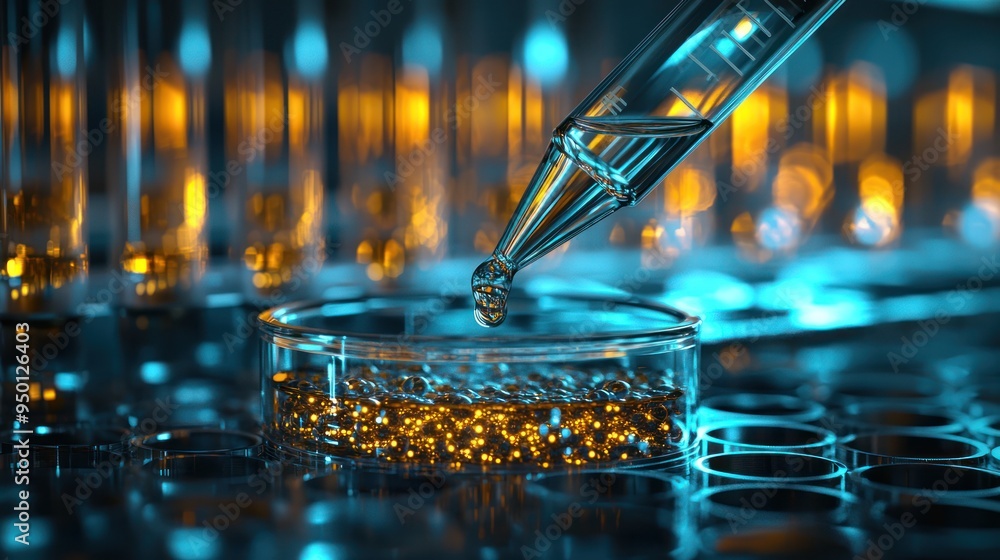 Poster precision in action: 3d rendering of pipette dispensing liquid into bacterial culture in high-qualit