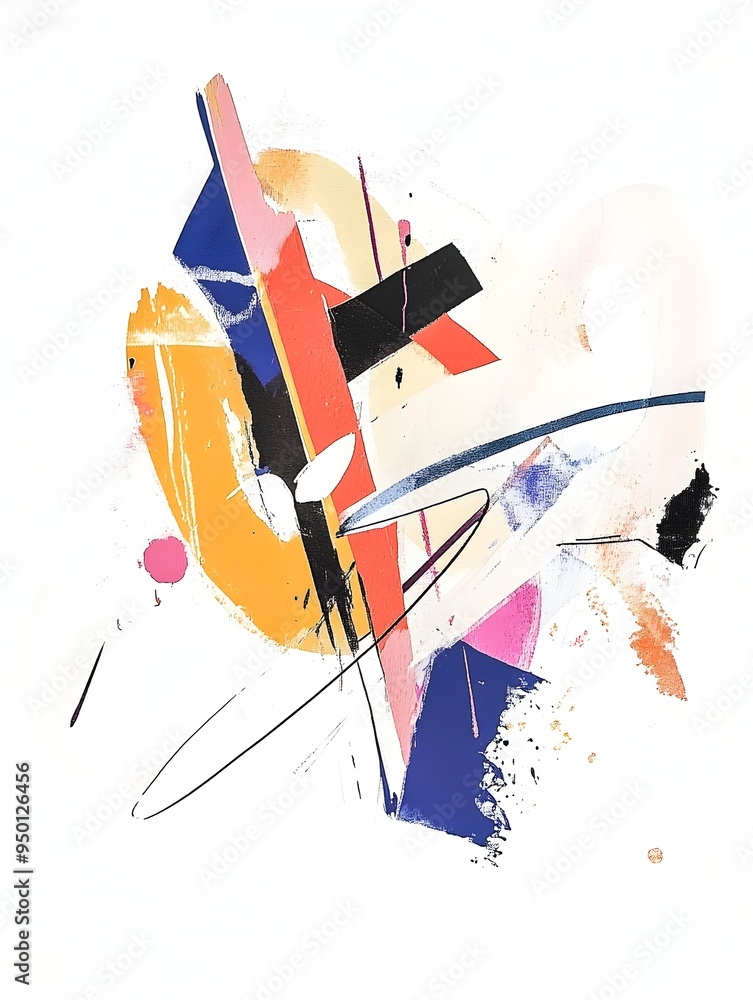 Poster harmonious geometric abstraction with muted and vivid color palette on a bright backdrop
