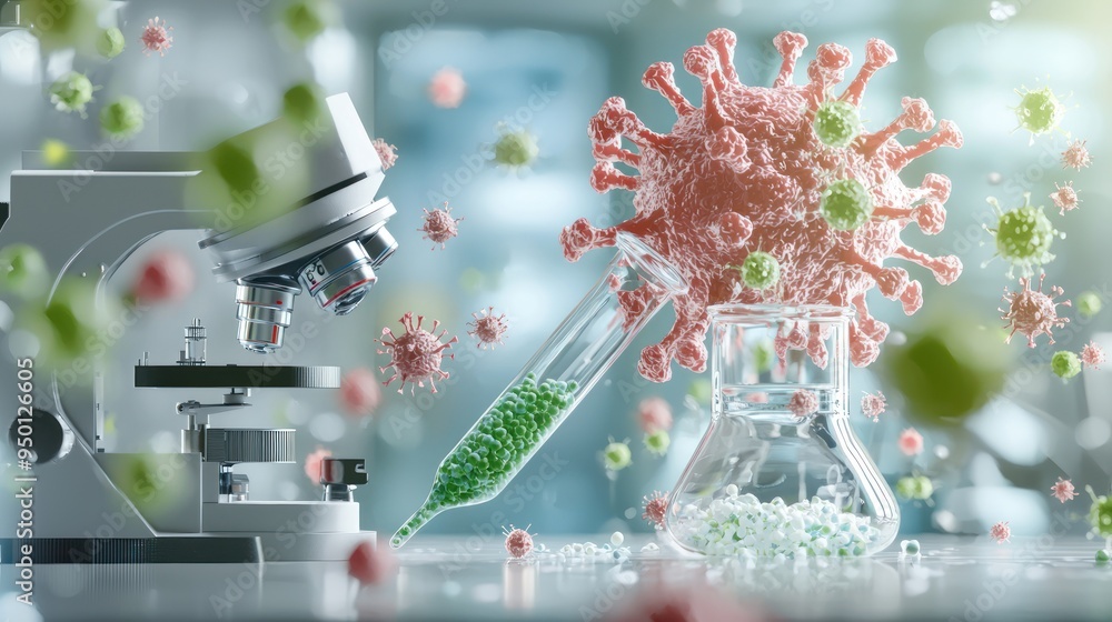 Aufkleber advanced 3d model of bacterial infection studied in high-tech microbiology laboratory setting - supe