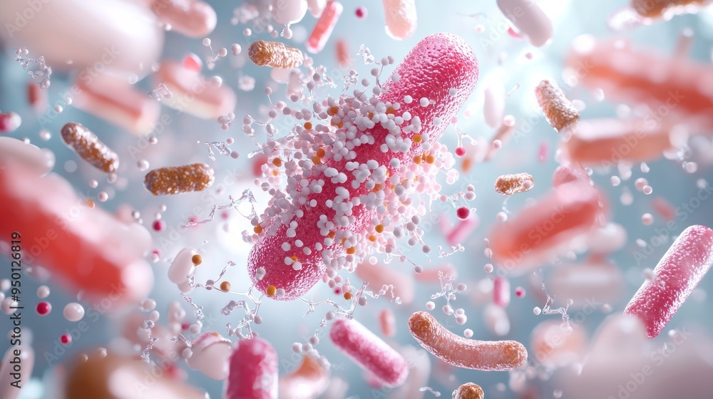 Aufkleber advanced 3d visualization of microbial reactions in high-quality laboratory setting - microbiology a