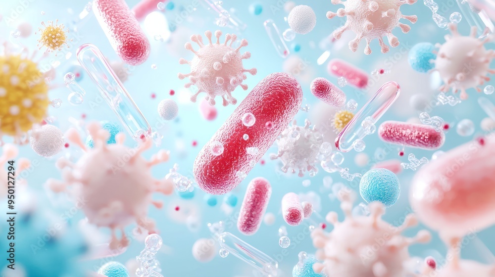 Poster advanced 3d microbiology laboratory with detailed microbes isolation for study - high quality c4d re