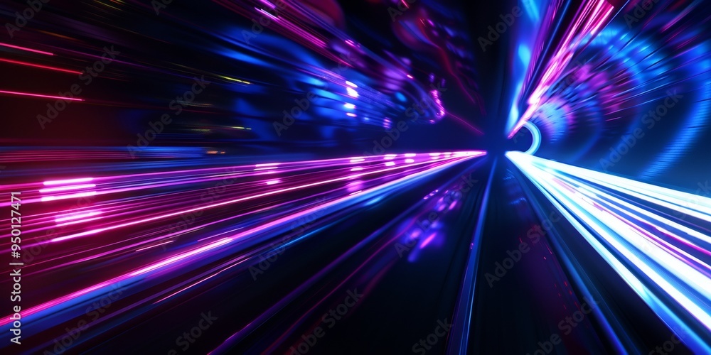 Poster abstract background with neon arrow shapes on dark blue and red colors. glowing light effect. vector
