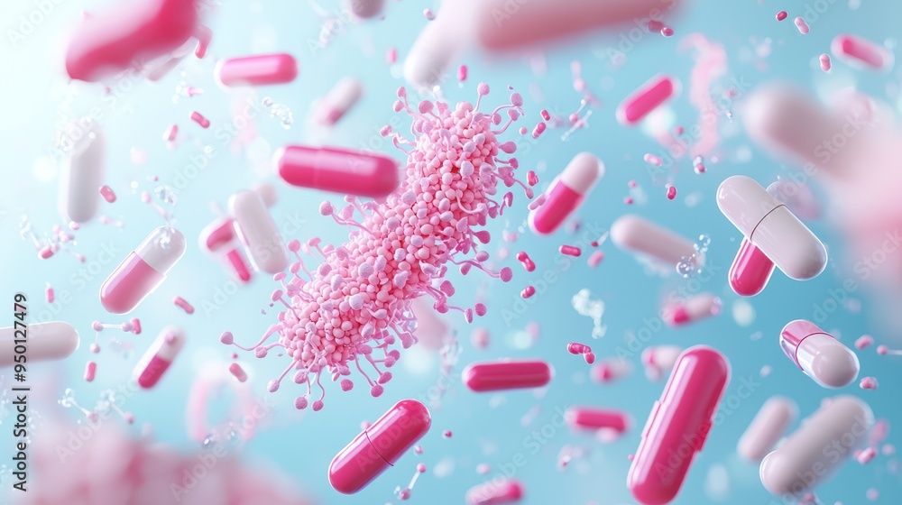 Poster cutting-edge 3d render: lab experiments on drug-resistant bacteria in high detail microbiology setti