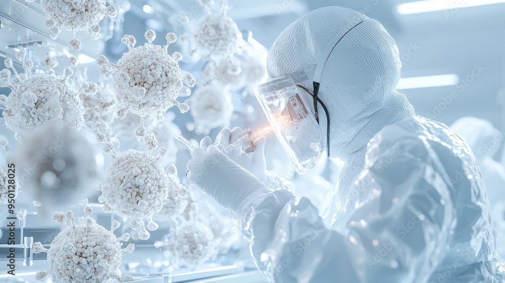 Poster futuristic high-tech microbial contamination control lab - ultra detail 3d c4d render with high lumi