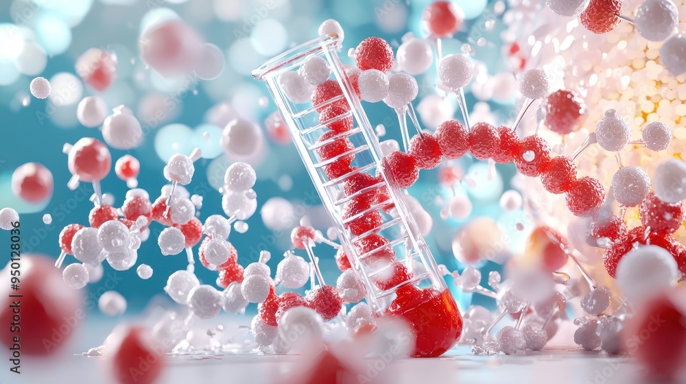 Poster advanced 3d laboratory scene with bacterial rna sequencing and microbiology research background, gen