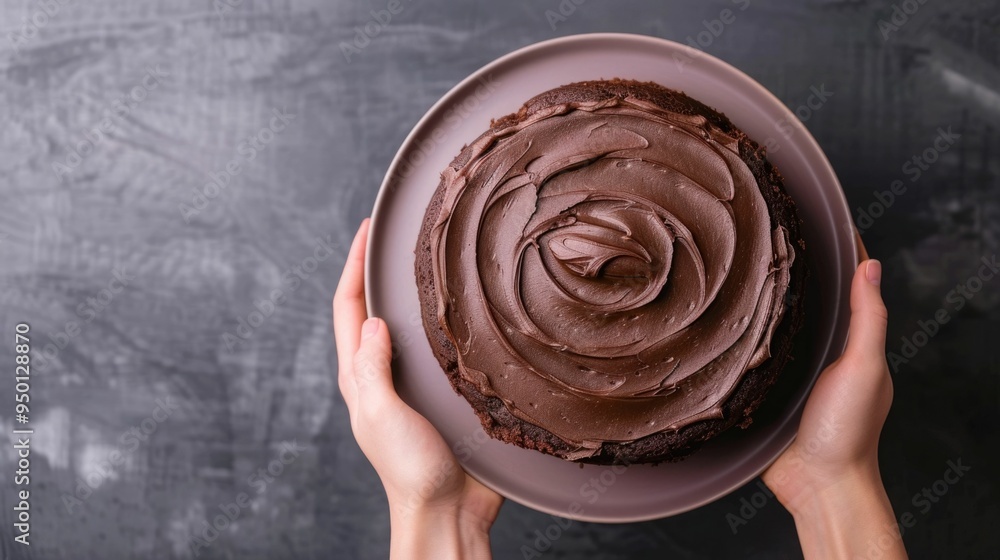 Aufkleber vegan chocolate cake with a thick creamy chocolate frosting artfully arranged and captured in a shal