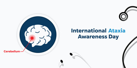 Obraz premium International Ataxia Awareness Day. Brain and stethoscope. Great for cards, banners, posters, social media and more. White background.