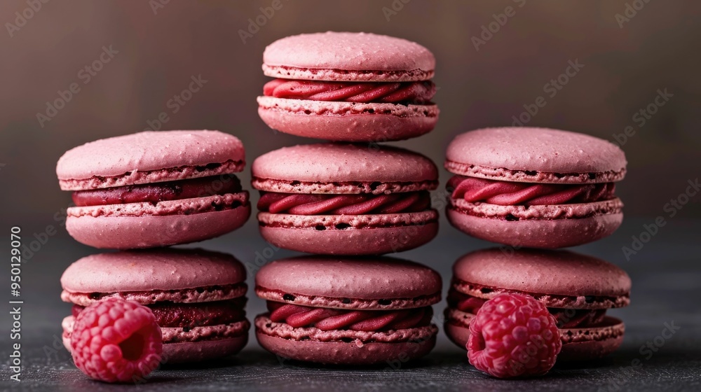 Aufkleber artfully arranged raspberry macarons in a delectable stack against a soft blurred background showcas