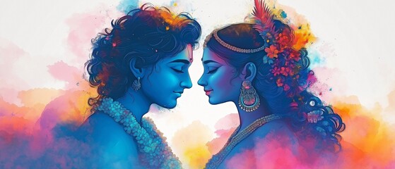 Fototapeta premium Krishna and Radha, the Hindu mythical pair, are central to the Holi celebration.
