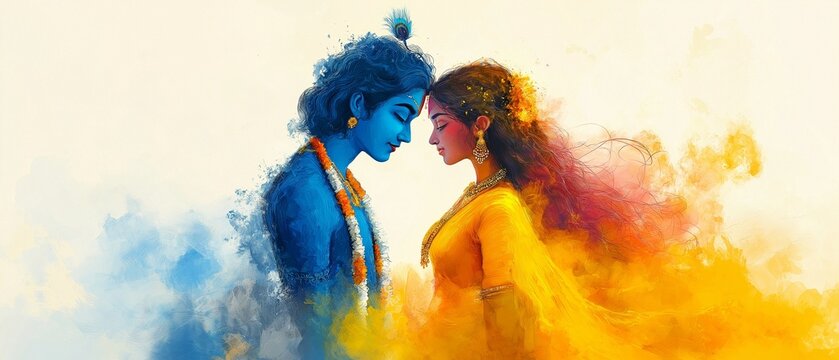 Krishna and Radha, the Hindu mythical pair, are central to the Holi celebration.