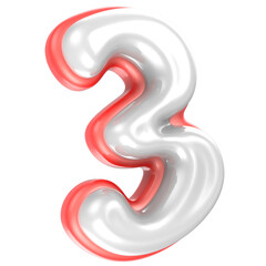 3 Number Red And White 3D Rendering