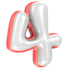 4 Number Red And White 3D Rendering