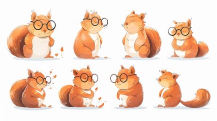 Fototapeta premium A collection of cute cartoon squirrels displaying various expressions and actions.