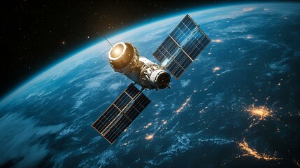 Isolated electric guitar strings reflect earthlight, mirroring a satellite orbiting the moon in space