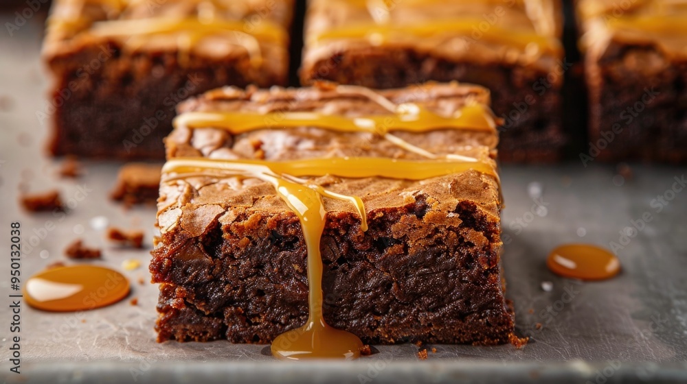 Aufkleber decadent salted caramel brownies with a rich fudgy texture and an irresistible caramel drizzle casca