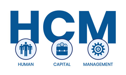 HCM - Human Capital Management acronym. business concept background. Vector illustration for website banner, marketing materials, business presentation, online advertising