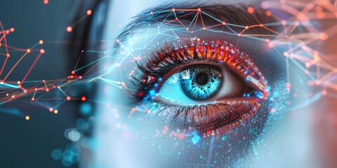 Eye with digital connections on top for facial biometricapping or advanced AI technology