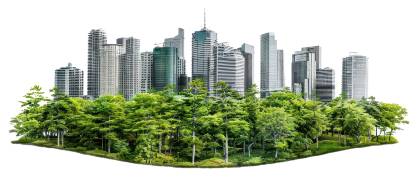 PNG Urban skyline with lush greenery
