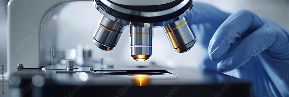 Poster microscope close up - a realistic image of a microscope's lens
