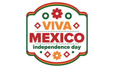 Viva Mexico. Mexican Independence Day. Happy holiday. Celebrate annual in September 16. Freedom day. Patriotic mexican design. Poster, card, banner, template, background. Vector illustration