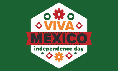 Viva Mexico. Mexican Independence Day. Happy holiday. Celebrate annual in September 16. Freedom day. Patriotic mexican design. Poster, card, banner, template, background. Vector illustration