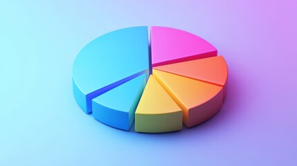 Obraz premium A detailed 3D pie chart with shadows and depth, showcasing different data segments in vibrant colors on a clean, minimalistic background.