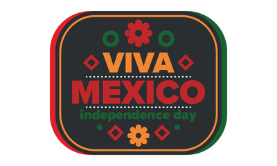 Viva Mexico. Mexican Independence Day. Happy holiday. Celebrate annual in September 16. Freedom day. Patriotic mexican design. Poster, card, banner, template, background. Vector illustration