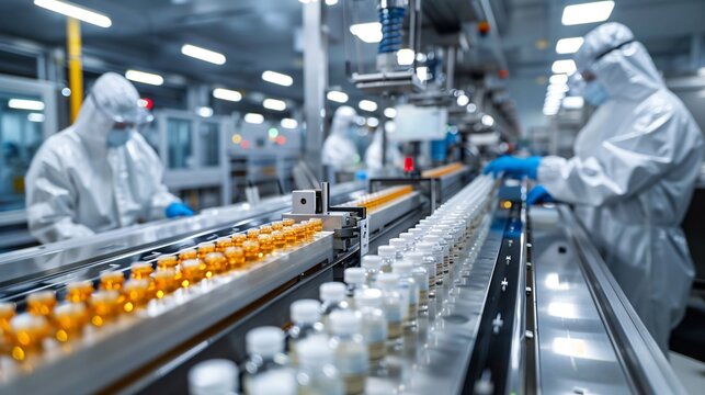 Workers on a pharmaceutical manufacturing