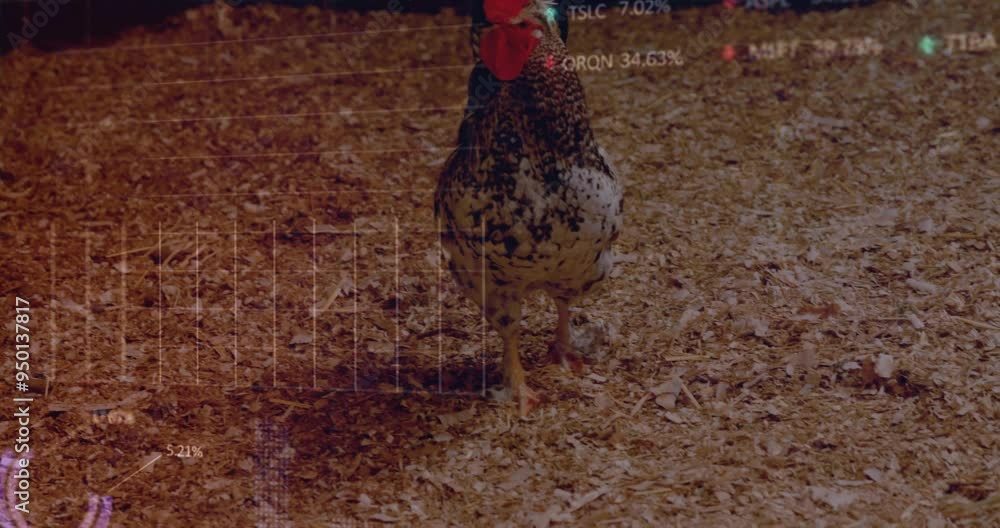 Aufkleber walking chicken on ground with data analysis animation overlay