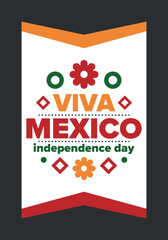 Viva Mexico. Mexican Independence Day. Happy holiday. Celebrate annual in September 16. Freedom day. Patriotic mexican design. Poster, card, banner, template, background. Vector illustration