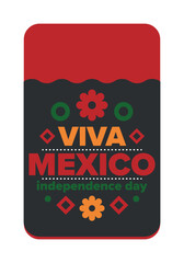 Viva Mexico. Mexican Independence Day. Happy holiday. Celebrate annual in September 16. Freedom day. Patriotic mexican design. Poster, card, banner, template, background. Vector illustration