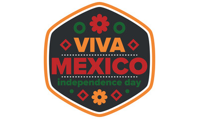 Viva Mexico. Mexican Independence Day. Happy holiday. Celebrate annual in September 16. Freedom day. Patriotic mexican design. Poster, card, banner, template, background. Vector illustration