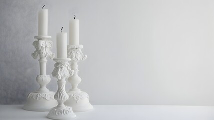 Minimalist Ornate Candlestick Cluster on Crisp White Background