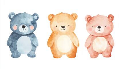 Adorable Watercolor Teddy Bears in Soft Cuddly Hues for Children s Decor and Gifts