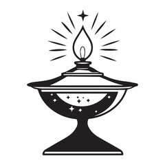 Hand-Drawn Vintage Lamp Design in Black and White with Engraved Woodcut Style Illustration