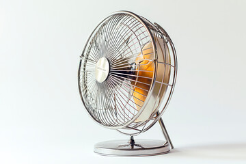 Metal Fan Desk, retro style. Side view. White background.