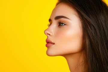 Fototapeta premium Full face and profile portrait on yellow background.