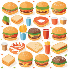 Collection of fast food. vector illustration.