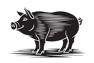 Fototapeta premium Hand-Drawn Pig in Woodcut Style with Black and White Sketch Illustration