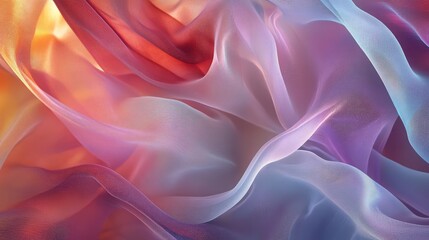 Obraz premium Translucent, flowing fabric with fleeting reflections of light and color, creating a soft and ethereal visual effect.